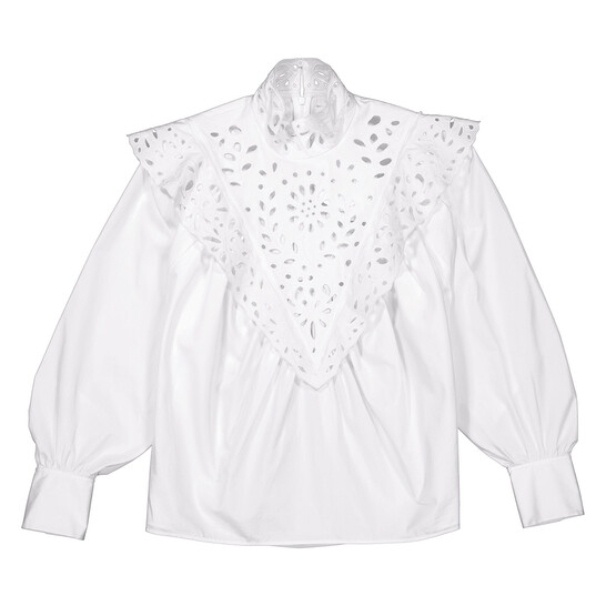 Chloe Ladies White Cotton Poplin High-Neck Shirt - 546x546 Image #5