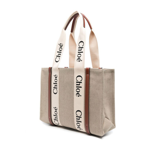 Chloé Medium Woody Linen Logo Tote Bag CHC22AS383I2690U