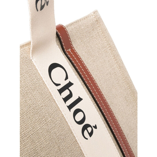 Chloé Medium Woody Linen Logo Tote Bag CHC22AS383I2690U