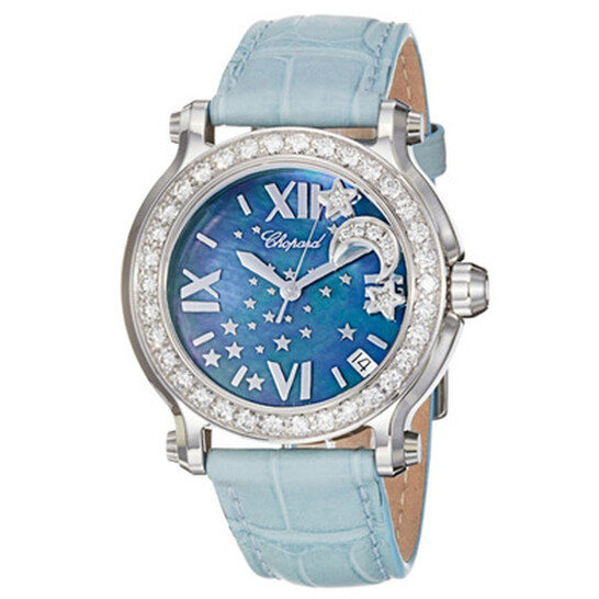 Chopard Happy Sport Blue MOP Dial Blue Leather Floating