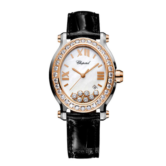 Chopard Happy Sport Floating Diamonds 18 kt Rose Gold Bezel Ladies Watch 27/8546-6002 - 546x546
