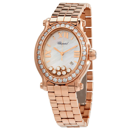 Chopard Happy Sport Mother of Pearl Diamond Dial Rose Gold Ladies Watch 275350-5004 - 546x546