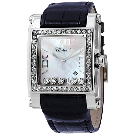 Chopard Happy Sport Square Mother of Pearl Dial Blue Leather Ladies Watch 28/8448-2001 - 546x546
