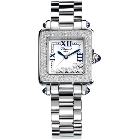 Chopard Happy Sport Square White Dial Stainless Steel Ladies Watch 278358-23 - 546x546