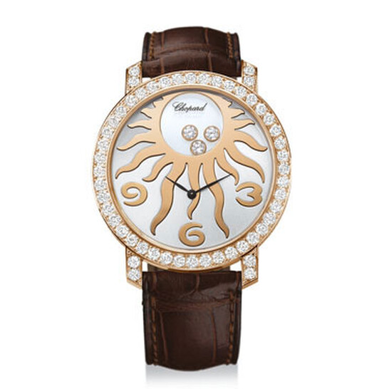 Chopard Happy Sun Diamond 18 kt Rose Gold Sun Brown Leather Ladies