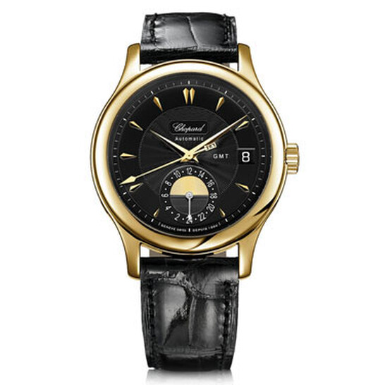 ぷりーん Chopard L.U.C Classic GMT Black Dial Black Leather Men's