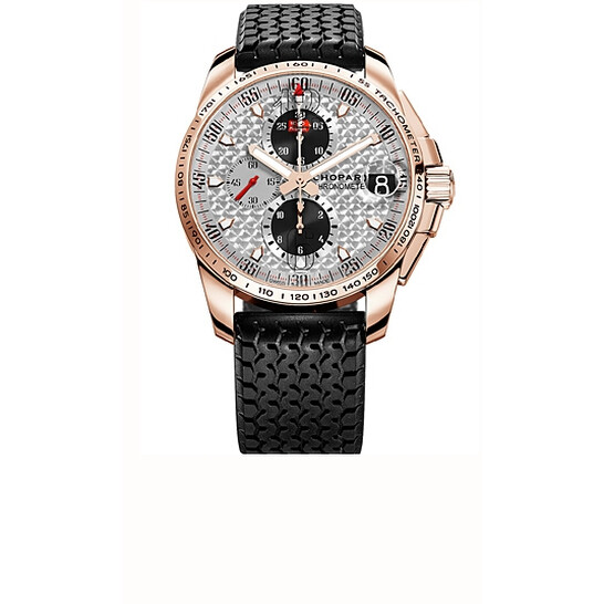 Chopard Mille Miglia GT XL Silver Dial Chronograph Rose Gold Rubber Men's Watch 161268-5007 - 546x546