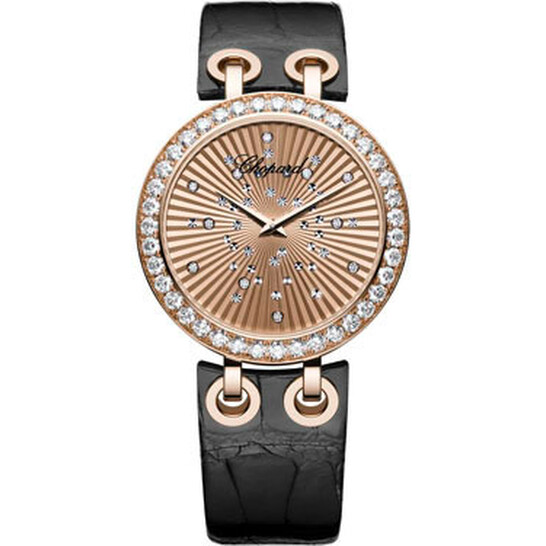 Chopard Xtravaganza Diamond 18k Rose Gold Black Leather Ladies