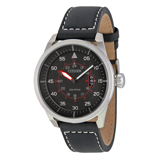 Citizen Avion Black Dial Black Leather Men's Watch AW1361-01E