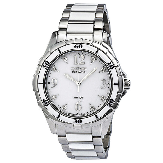 Citizen Ceramic Eco-Drive Diamond White Dial Ladies Watch  display picture 3