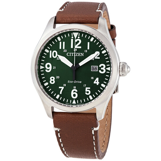 Citizen Chandler Eco-Drive Green Dial Dark Brown Leather Men's