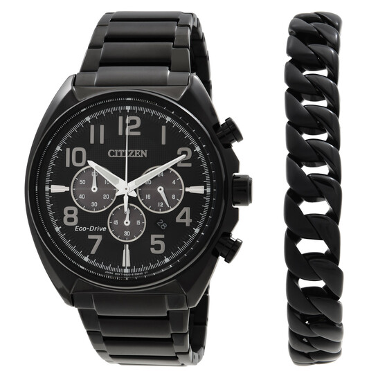 Citizen Chronograph Black Dial Men's Watch and Bracelet Box Set