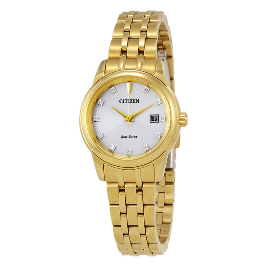 Citizen Diamond Silver Dial Yellow Gold-tone Ladies Watch EW2392-54A - 546x546