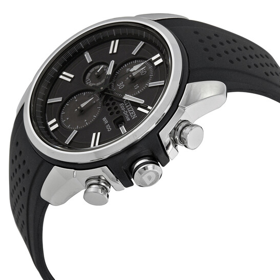 Citizen Eco-Drive Chronograph Black Dial Black Rubber Men's Watch