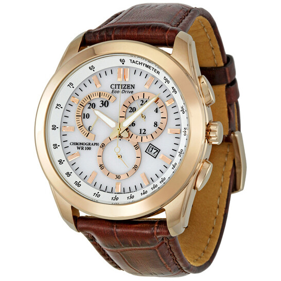 Citizen Eco Drive Rose Gold-Tone Chronograph Brown Leather Men's