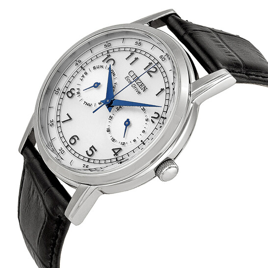 Citizen Eco-Drive Silver Dial Black Leather Men's Watch