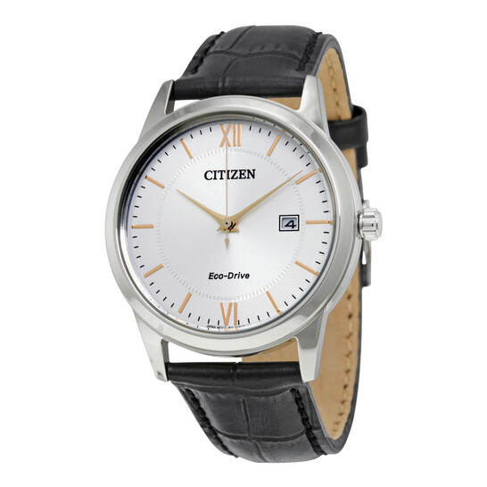Citizen Eco-Drive Silver Dial Black Leather Men's Watch AW1236-03A - 546x546