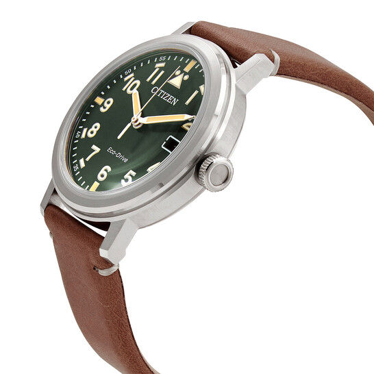 Citizen Eco-Drive Green Dial Brown Leather Men's Watch AW1620-13X