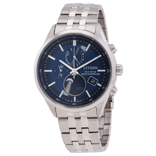 CITIZEN Eco-Drive ラジオコントロール 時計 Citizen Eco-Drive Radio-Controlled Moon Phase Blue Dial