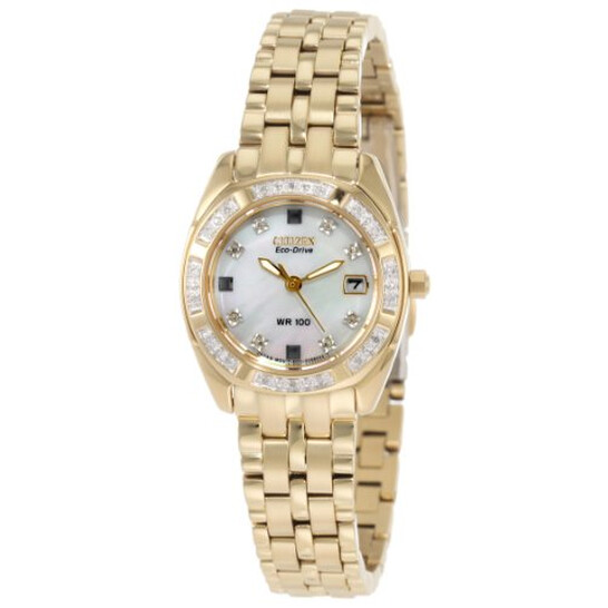 Citizen Paladion Eco-Drive Diamond Mother of Pearl Dial Gold-Tone Ladies Watch EW1592-51D - 546x546
