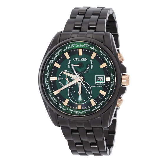 Citizen Perpetual Alarm World Time Eco-Drive GMT Green Dial Men's