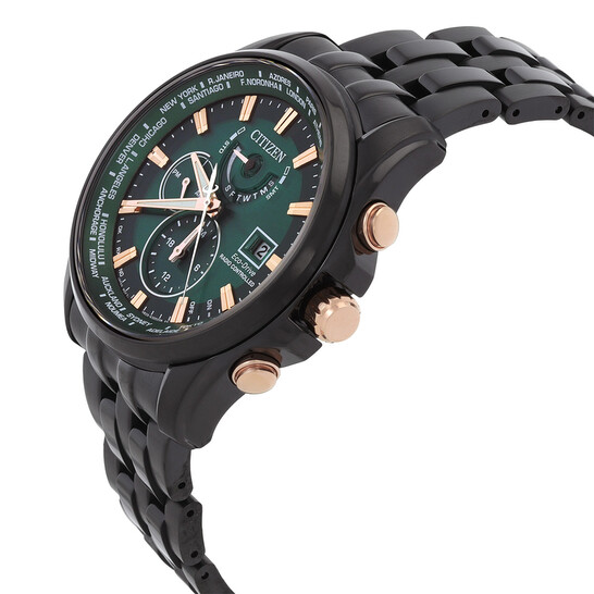 Citizen Perpetual Alarm World Time Eco-Drive GMT Green Dial Men's