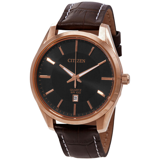 Citizen Quartz Black Dial Brown Leather Ladies Watch BI1033-04E