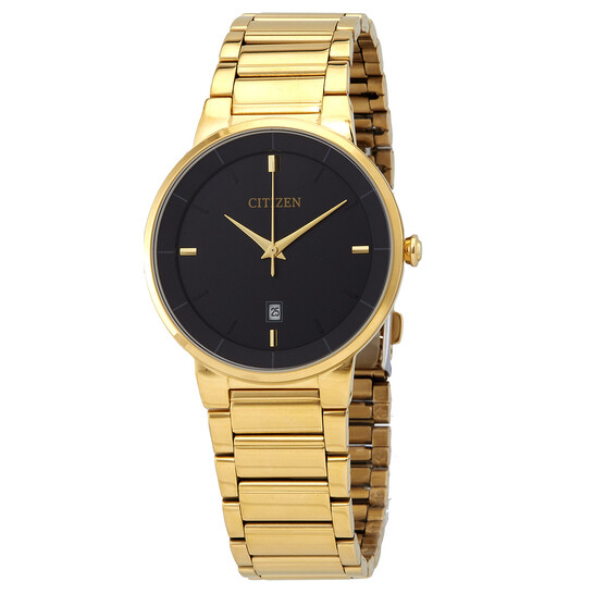 Citizen Quartz Black Dial Yellow Gold-tone Men's Watch
