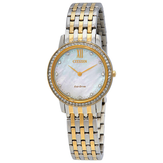 Citizen Eco-Drive Silhouette Crystal Mother of Pearl Dial Ladies Watch EX1484-57D - 546x546