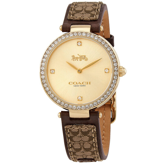 Coach Jacquard Quartz Crystal Gold Dial Ladies Watch 14503456 - Main Image