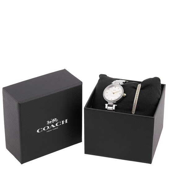 時計 COACH LADIES CA.120 WITH BOX AND PAPERS Coach Grand Black Dial Carriage Design Red Leather Strap