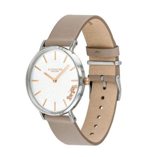 Coach Perry Quartz Silver Dial Light Brown Leather Ladies