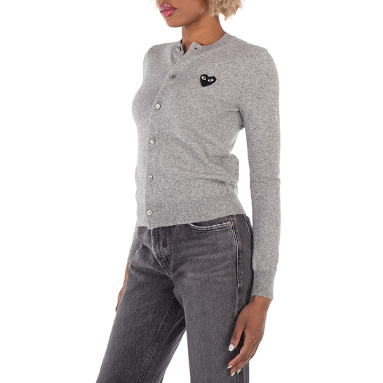 Comme Des Garcons Black Heart Logo Cardigan In Grey, Size X-Small