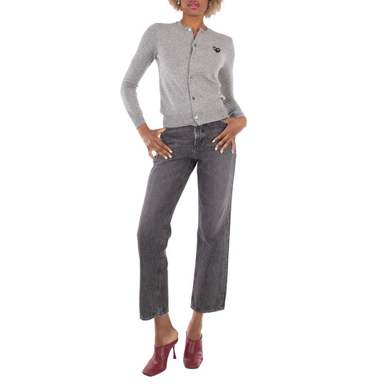 Comme Des Garcons Black Heart Logo Cardigan In Grey, Size X-Small