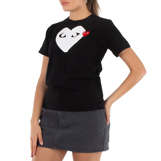 Comme Des Garcons Play Ladies Black T-shirt With Heart Print