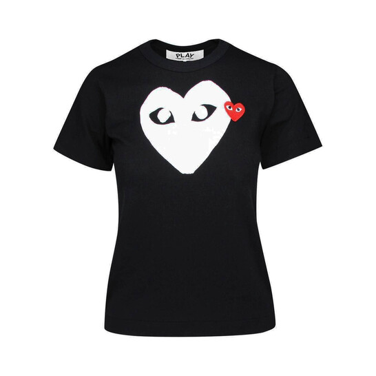 Comme Des Garcons Play Ladies Black T-shirt With Heart Print
