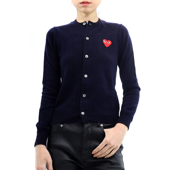 Comme Des Garcons Play Ladies Navy Long Sleeve Logo Cardigan