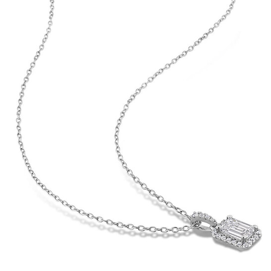 Created Forever 1 CT TGW Emerald and Round-Cut Lab-Grown Diamond Halo Pendant with Chain in Sterling Silver Created Forever 1 CT TGW Emerald and Round-Cut Lab-Grown Diamond Halo Pendant with Chain in Sterling Silver - 546x546 Image #3