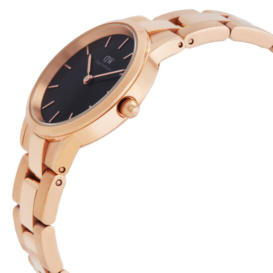 Daniel Wellington Iconic Link Analog Black Dial Rose Gold Steel Strap Watch For Women - DW00100214