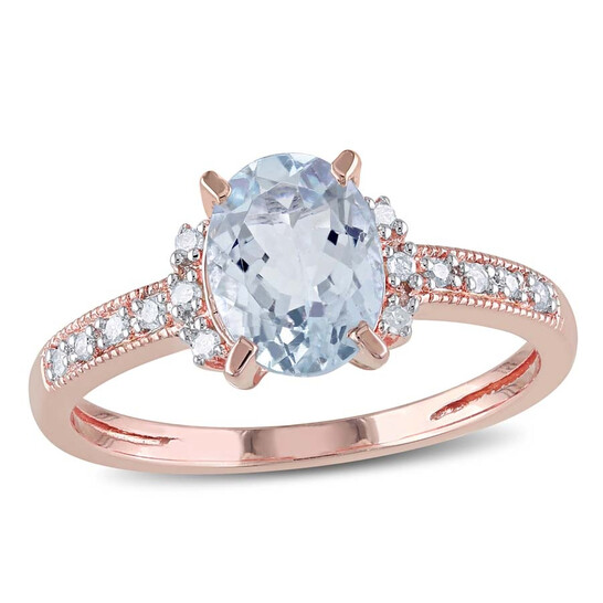 Delmar Oval Cut Aquamarine and Diamond Ring in Rose Plated Sterling Silver - 546x546