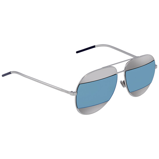 Dior Split Silver, Blue Mirror Pilot Unisex Sunglasses