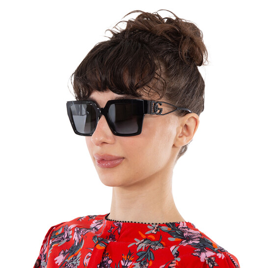 Dolce & Gabbana Grey Mirrored Black Square Ladies Sunglasses