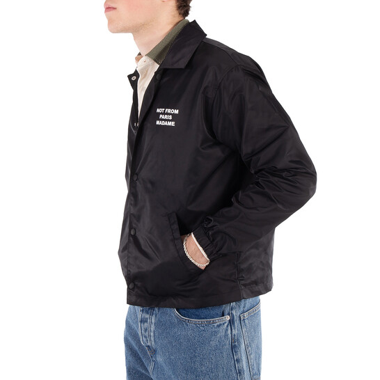 Drole De Monsieur Men's Black La Veste Slogan Nylon Jacket, Size X