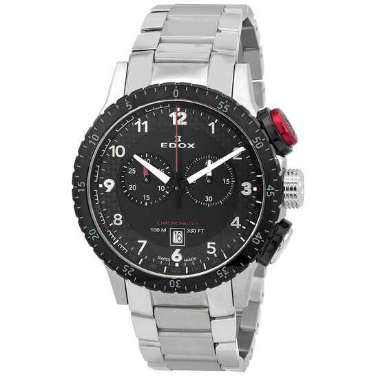 EDOX エドックス　10114 3NRM NR　クォーツ　クロノラリー 銀黒 Edox Chronorally 1 Chronograph Quartz Black Dial Men's Watch 10114