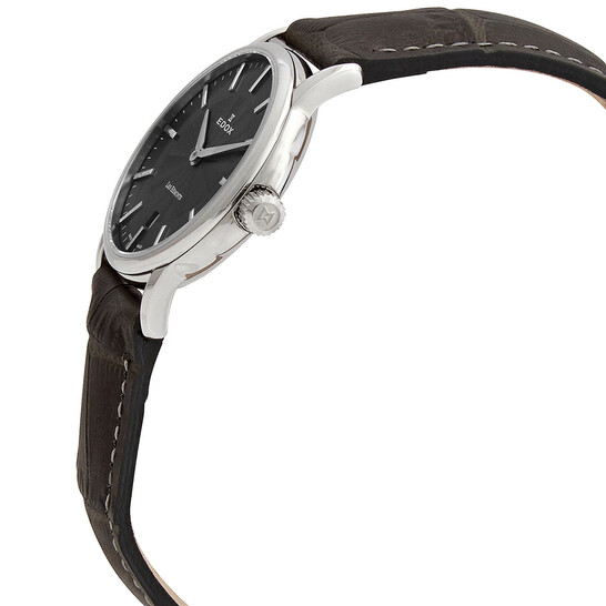 Edox Les Bemonts Black Dial Black Leather Ladies Watch 57001 3 GIN