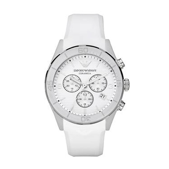Emporio Armani Ceramica Chronograph White Dial White Silicone