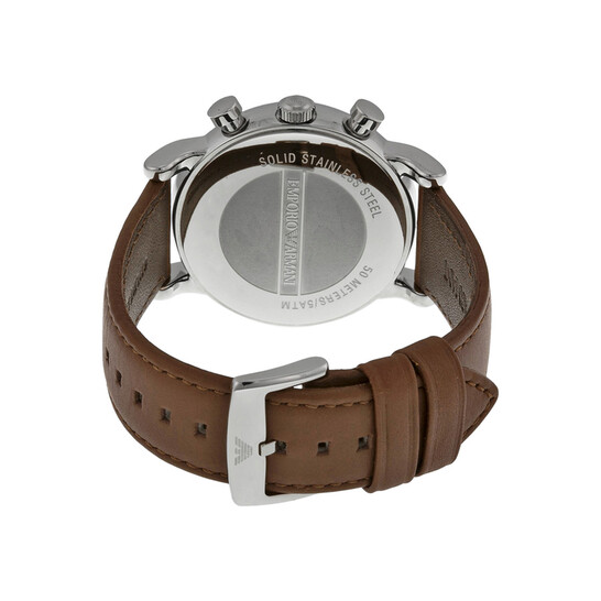 Emporio Armani Chronograph White Dial Brown Leather Men's Watch