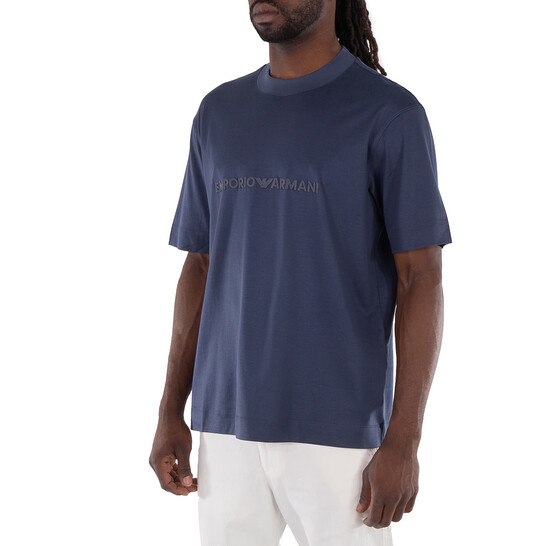 Emporio Armani Logo Embroidered Lyocell-Blend T-Shirt, Size Emporio Armani Logo Embroidered Lyocell-Blend T-Shirt, Size