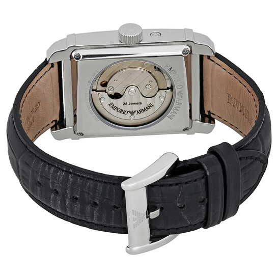 Emporio Armani Meccanico Black Dial Black Leather Men's