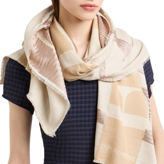 小物 EMPORIO ARMANI stole archive Emporio Armani Stole With Oversized Jacquard Logo EW001857-AF15666